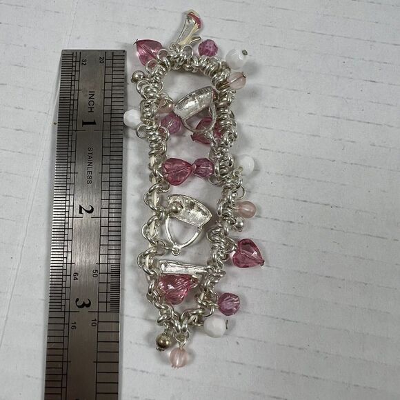 Silvertone Pink Purse, Heels, Lipstick Charm Bracelet - Picture 9 of 9